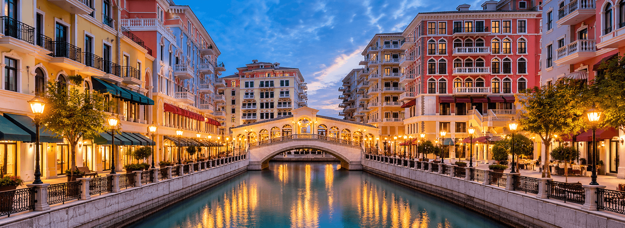 Qanat Quartier canal and architecture in Doha, Qatar